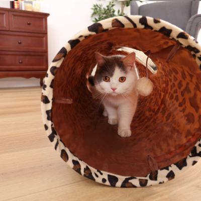 China Plush Leopard Print Single Pass Cat Tunnel Funny Cat With Sound Paper Soft Foldable Cat Channel Pet Cat Toy for sale