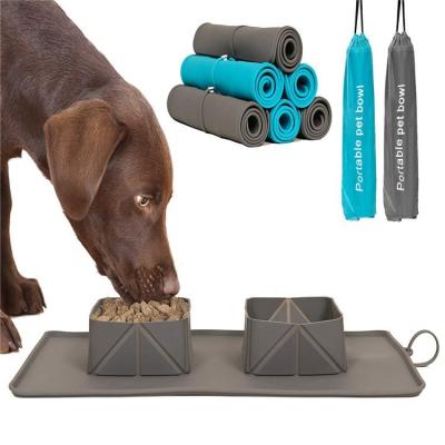 Cina Alimento portatile della ciotola del cane del cane della ciotola dell'animale domestico di piegatura del silicone della ciotola dell'animale domestico del doppio della ciotola della flanella della borsa del cane animale domestico all'aperto antisdrucciolevole della ciotola in vendita