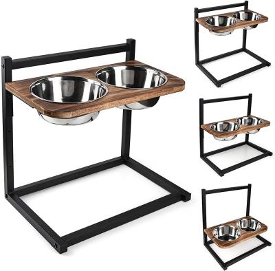 China Dog Cat Food Bowls Raised Dog Bowl Stand Feeder Adjustable Elevated 3 Heights 5in 9in 13in with Stainless Steel Bowl for sale