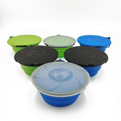 China Non Toxic Silicone Pet Bow Outdoor Folding Travel Hanging Pet Food Basin for sale