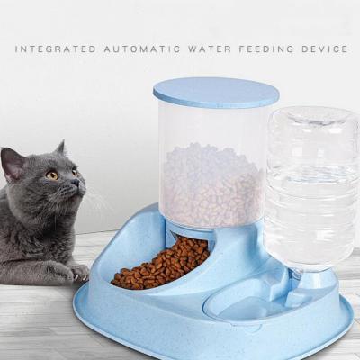 China Plastic Automatic Pet Feeding Water Dispenser Cat Dog Double Bowl for sale