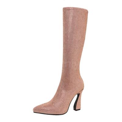 China New Motorcycle EVERGREEN Chelsea Boots Designer Sexy Party Dress Crystal Rhinestone Boots Fashion Pointed Toe Shoes Sexy Design High Heels for sale