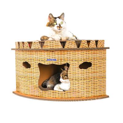 China Corrugated Hollow Puncher Eco-friendly Breathable Cat Scratcher Cat House Pet Toys Hot Sale for sale