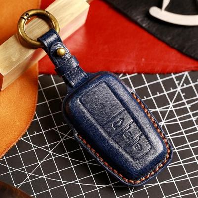 China Handcraft The Genuine Leather Smart Car FOB Remote Key Case Protector Key Cover Holder For Toyota Camry Levin Avalon for sale