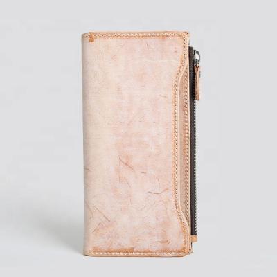 China Multifunctional Fog Wax Vegetable Tanned Leather Women Long Style Zippered Wallet for sale