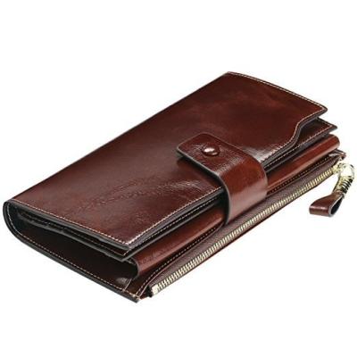 China Large Capacity Women's Wallet Genuine Leather Wallet With ID Windows And Zipper Phone Case, Instant Cash Pocket Leather Wallet for sale