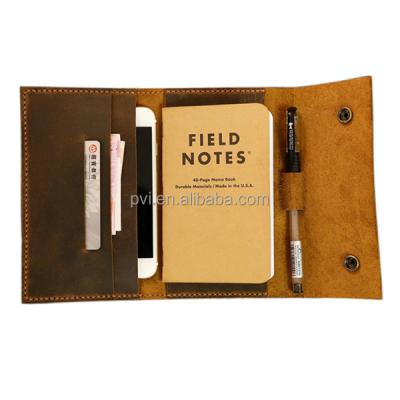 China Gift Vintage A6 Notebook Field Notes Folder Leather Cover / Genuine Leather Travel Journal Cover With Card Pen Slot for sale