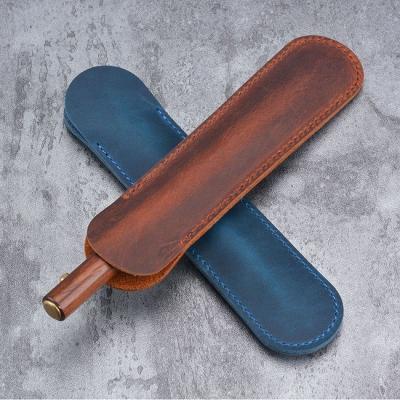 China Full Grain Pen Case Holder Pencil Pouch Simple Gift Genuine Leather for sale