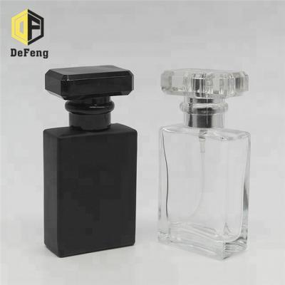 China Clear Black Perfume Bottle 30ml Rectangle Perfume Glass Bottles Glass Perfume Spray Bottle for sale