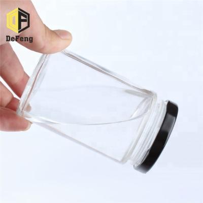 China Clear Honey Jam Sauce Jar Storage Bottle Glass Storage Jar Square for sale