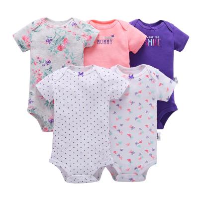 China Eco-friendly 5PCS Set New Design Patterns Delicate Solid Color Rompers Animal Floral Romper Baby for sale