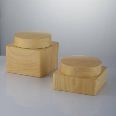 China BEAUTY WOODEN PACKING 100g 200g Square PMMA Plastic CREAM CONTAINERS COSMETIC JAR for sale