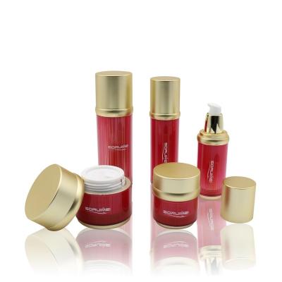 China BEAUTY PACKAGING Hot Sale Cylindrical Shape Double Wall Acrylic Cosmetic Lotion Bottles And Jars Sets for sale