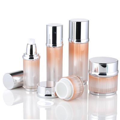 China BEAUTY PACKAGING Hot Sale Cylindrical Shape Double Wall Acrylic Cosmetic Lotion Bottles And Jars Sets for sale