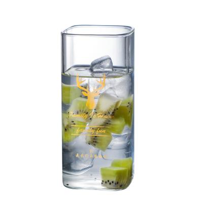 China Single Wall Pint Cup Healthy Transparent Borosilicate Square Drinking Glass for sale