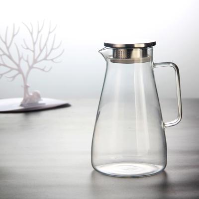 China Sustainable Plant High Borosilicate Glass Water Jug Cold Water Bottle With Stainless Steel Lid for sale