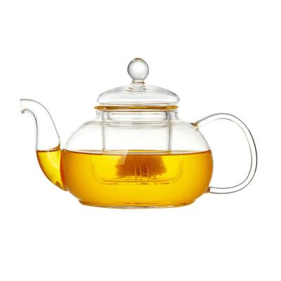 China Borosilicate Viable Clear Heat Resistant Clear Teapot Kettle Tea Infuser Filter Manual Blowing Flower Teapot for sale