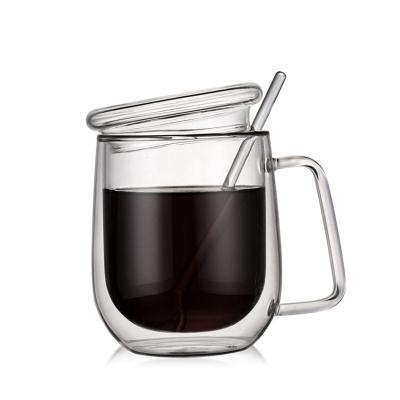 China 300ml Disposable Transparent Coffee And Tea Double-Layer With Lid Glass Cup for sale