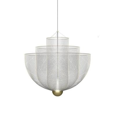 China Contemporary Modern Home Lighting Pendant Lamp Iron LED Hanging Mesh Metal Light Minimalist Chandeliers for sale