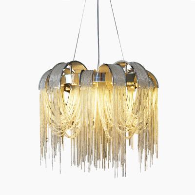 China EUROPEAN Italian Style Contemporary Suspension Light Fixture Round Aluminum Chain Chandelier Tassel Lamps for sale