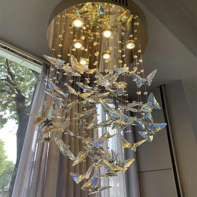 China Hotel Modern Contemporary Living Room Lamp Butterfly Superior Hanging Crystal Luxury Long Chandelier for sale