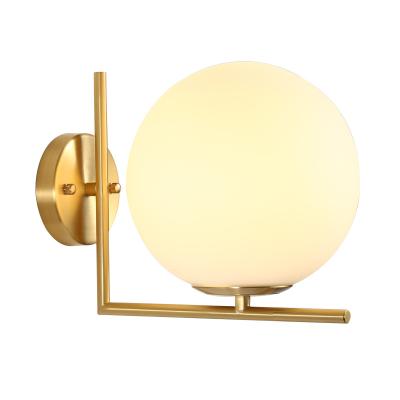 China Bedside Lamp Modern Indoor Lighting Gold Metal E27 Bulbs Glass Black Milky White Ball Led Wall Lamp for sale