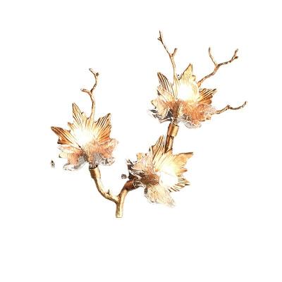 China Branch copper luxury duplex maple wall lamp modern lighting living room bedroom villa hotel building wall lamp for sale