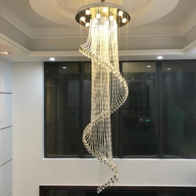 China Modern Luxury Waterfall Crystal Pearl Spiral Staircase Pendant Lights Crystal Long Hanging Lamp Chandelier for sale