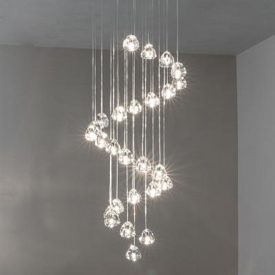 China Nordic Modern Living Room Long Staircase Crystal Pendant Lights Modern Stairwell Pendant Lamp Decor LED Hanging Lamps for sale