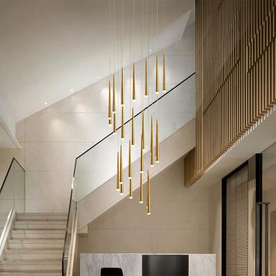 China Modern Single Pendant Lamp Staircase Chandelier Aluminum Acrylic Stairwell Long Hanging Lights for sale