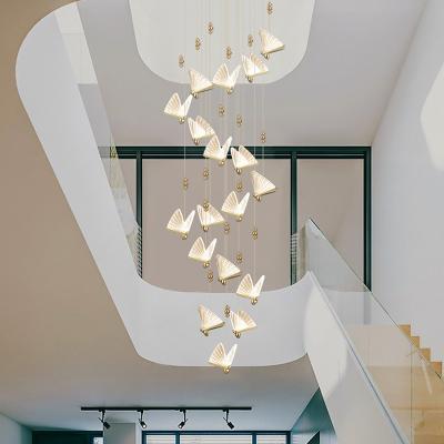 China Modern LED Lamp Acrylic Staircase Light Modern Hanging Pendant Butterfly Shape Long Chandeliers for sale