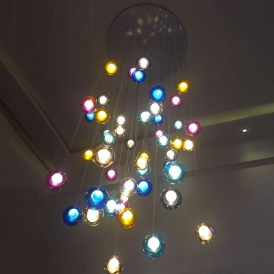 China Modern Home Pendant Lamp LED Globe Chandelier Ceiling Lights Staircase Glass Ball Colorful Hanging Lights for sale