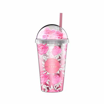 China Sustainable Wall Plastic Double Wall Insert Glitter Lid Icon PVC Promotional Drinks Cup for sale