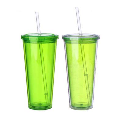 China Sustainable Upright Plastic Double Wall 22OZ Plastic Tumbler Cups With Lids And Straw for sale