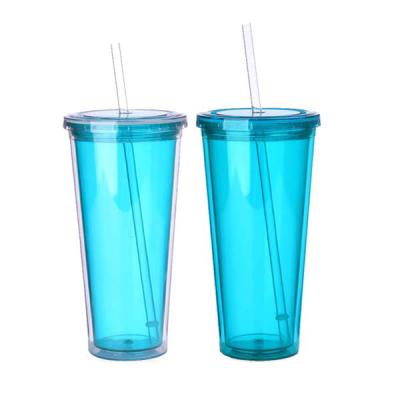 China Sustainable Custom Logo 22oz Plastic Acrylic Double Wall Insulated Tumbler With Straw for sale