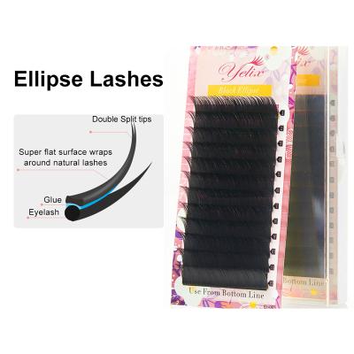 China Yelix Natural Super Soft Long No Stickly Matte Ellipse False Eyelashes Individual Black Ellipse Flat Eyelash Extension 2tips for sale