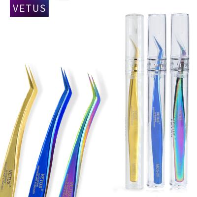 China Vetus Volume Eyelash High Precision Yelix Blue And Gold Colored High Quality Stainless Steel Tweezers For Makeup for sale