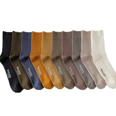 China Antibacterial men thongs 2021 new Autumn Winter Cotton Business Men breathable casual crew thongs new fashion solid color dress socks male for sale