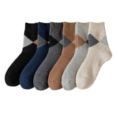 China Logo Socks Custom Made Antibacterial 2021 New Warm Woolen Men Bangs Long Thick Winter Socks Retro Style Casual Breathable Comfortable Plaid Fashion for sale