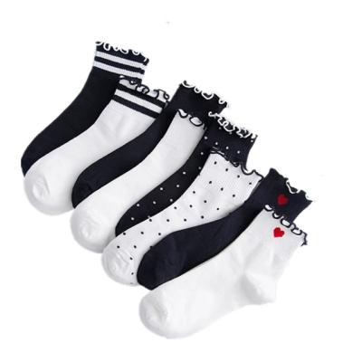 China Custom Anti-Fault Socks Lace Up Cute Ankle Socks Women Black White Funny Ladies Shorts Booties Dropshipping for sale