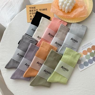 China Anti-failure drop ship thongs women solid color crew cotton women socks fashion candy color long thongs feminine girls for sale