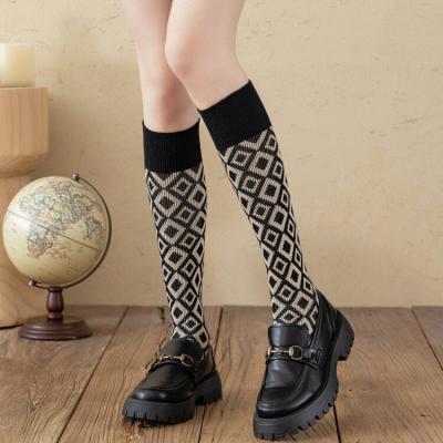 China Custom Anti-Fault Long Knockouts 2021 Women's Autumn Winter Fashion Grid Double Knitting Cotton Long Knockouts Knee High Female Knockouts Dropshipping for sale