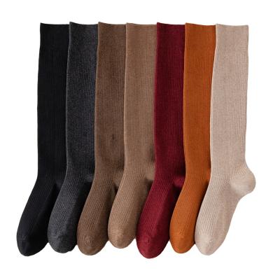 China Hot Selling Anti-Fault Women's Stockings 2021 New Fashion 100% Cotton Socks Autumn Winter Warm Solid Color Long Sock Japanese Women's Style for sale