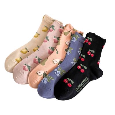 China Anti-fault fashion jars women's socks 2021 Autumn New Korean Style Cotton funny cute fruit women's socks new long Dropshipping for sale