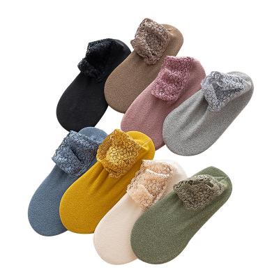 China 2021 Best Selling Fashion Solid Color Antibacterial Women Socks New Lace Up No Show Winter Sock For Lady Anti Slip Warm Thick Ankle Socks for sale