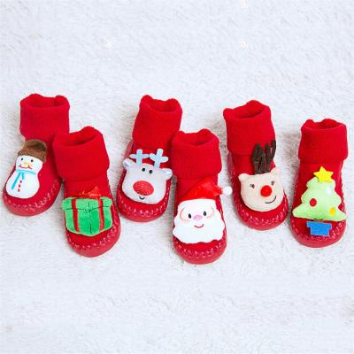 China Winter Sporty Baby Booties Cute Happy Christmas Slipper Socks Children Warm Thick Baby Christmas Cartoon Socks Toddler for sale