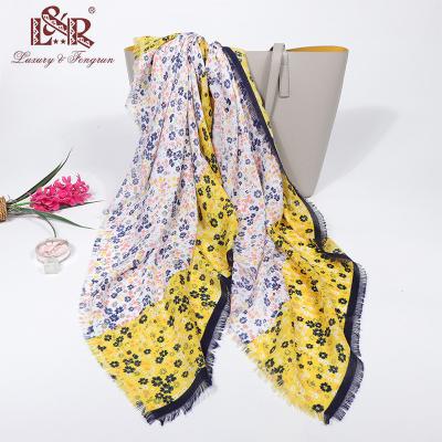 China 2022 New Polyester Fashion Spring Women Beach Scarf Silk Shawls Floral Printing Female Wraps/Summer Square Beach Sunscreen Hijab Bandana for sale