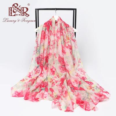 China Women's Summer Scarves Designer Beach Sunscreen Scarf Muffler Pareo Polyester Floral Print Shawl Veil Chiffon Wrap for sale