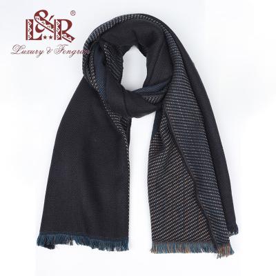 China Bule Acrylic Black Double Sides Patchwork Male Shawl And Wraps Thick Cashmere Winter Warm Man Scarf for sale