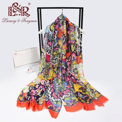 China 2022 Hot Products Chiffon Veil Viscous Fantastic Women Beach Scarf Polyester Floral Printed Hijab Wholesale Scarf for sale